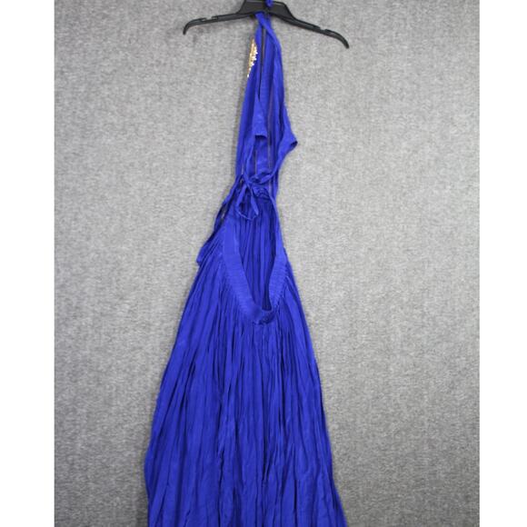 Manish Vaid Elegant Halter Blue and Gold Women's Dress Size S/M - Picture 3 of 5